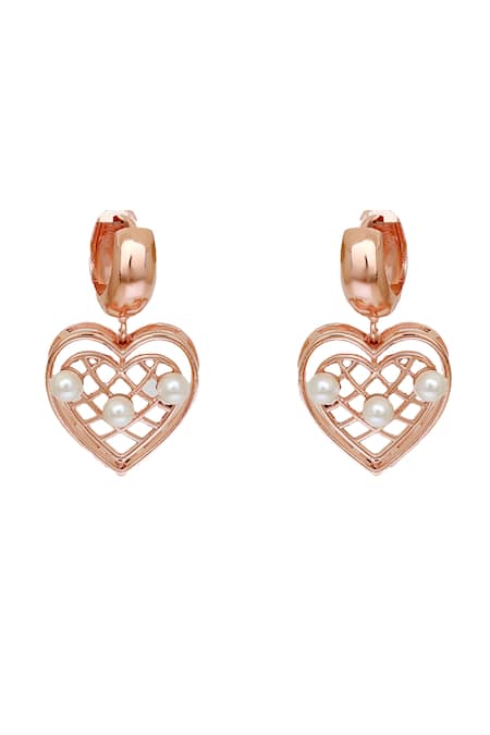 Esme by Aashna Dalmia Rose Gold Swarovski Melodic Muse Heart Shaped Drop Earrings 