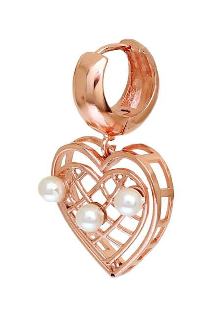 Esme By Aashna Dalmia_Rose Gold Pearls, Stones Melodic Muse Heart Shaped Drop Earrings _Online_at_Aza_Fashions