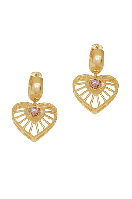 Shop Esme By Aashna Dalmia Gold Plated Stones Darling Dream Heart Shaped Earrings at Aza Fashions Shop_Esme By Aashna Dalmia_Gold Plated Stones Darling Dream Heart Shaped Earrings _at_Aza_Fashions
