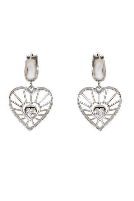 Shop Esme By Aashna Dalmia Silver Plated Stones Darling Dream Swarovski Embellished Cutwork Earrings at Aza Fashions Shop_Esme By Aashna Dalmia_Silver Plated Stones Darling Dream Swarovski Embellished Cutwork Earrings _at_Aza_Fashions