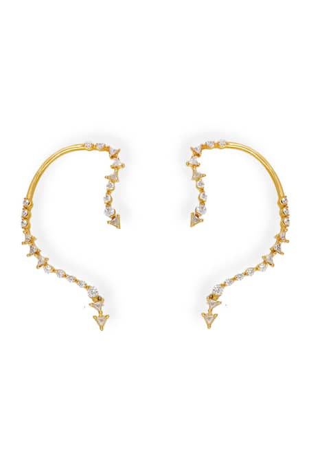 Shop Esme By Aashna Dalmia Gold Plated Stones, Crystals Whimsical Fantasy Swarovski Embellished Ear Cuffs at Aza Fashions Shop_Esme By Aashna Dalmia_Gold Plated Stones, Crystals Whimsical Fantasy Swarovski Embellished Ear Cuffs _at_Aza_Fashions