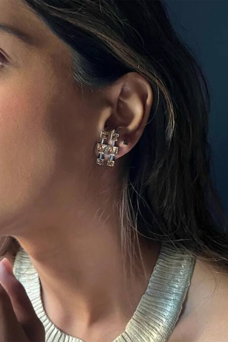 Shop_Esme By Aashna Dalmia_Gold Plated Stones Crismson Cascade Embellished Earrings _Online_at_Aza_Fashions