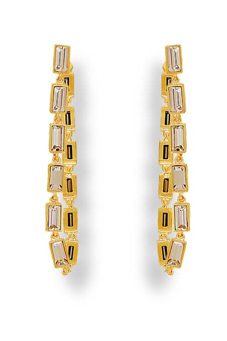Shop Esme By Aashna Dalmia Gold Plated Smocking, Crystals Dawns Reflection Swarovski Embellished Earrings at Aza Fashions Shop_Esme By Aashna Dalmia_Gold Plated Smocking, Crystals Dawns Reflection Swarovski Embellished Earrings _at_Aza_Fashions