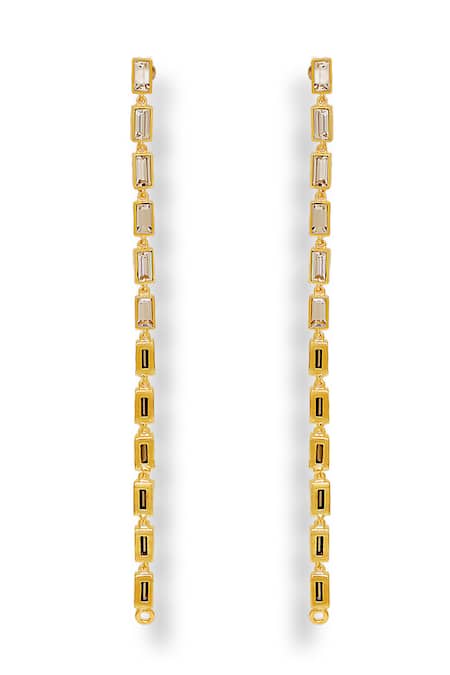 Esme By Aashna Dalmia Gold Plated Smocking, Crystals Dawns Reflection Swarovski Embellished Earrings Online at Aza Fashions Esme By Aashna Dalmia_Gold Plated Smocking, Crystals Dawns Reflection Swarovski Embellished Earrings _Online_at_Aza_Fashions