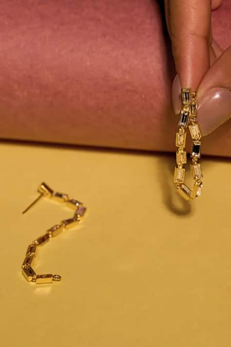 Buy Esme By Aashna Dalmia Gold Plated Smocking, Crystals Dawns Reflection Swarovski Embellished Earrings Online at Aza Fashions Buy_Esme By Aashna Dalmia_Gold Plated Smocking, Crystals Dawns Reflection Swarovski Embellished Earrings _Online_at_Aza_Fashions