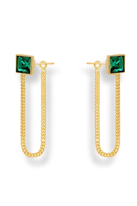 Shop Esme By Aashna Dalmia Emerald Green Stones, Crystals Velvet Veil Swarovski Studded Chain Earrings Online at Aza Fashions Shop_Esme By Aashna Dalmia_Emerald Green Stones, Crystals Velvet Veil Swarovski Studded Chain Earrings _Online_at_Aza_Fashions