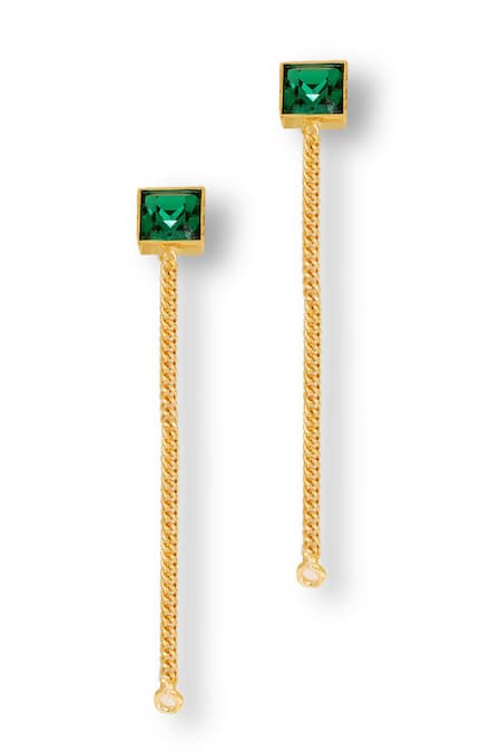 Esme By Aashna Dalmia Emerald Green Stones, Crystals Velvet Veil Swarovski Studded Chain Earrings at Aza Fashions Esme By Aashna Dalmia_Emerald Green Stones, Crystals Velvet Veil Swarovski Studded Chain Earrings _at_Aza_Fashions