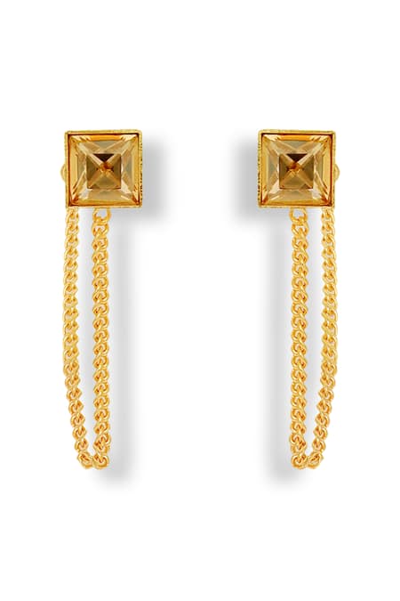 Shop Esme By Aashna Dalmia Gold Plated Crystals Velvet Veil Studded Chain Earrings at Aza Fashions Shop_Esme By Aashna Dalmia_Gold Plated Crystals Velvet Veil Studded Chain Earrings _at_Aza_Fashions