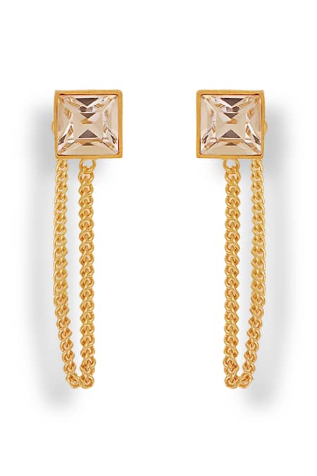 Buy_Esme By Aashna Dalmia_Gold Plated Crystals, Stones Velvet Veil Swarovski Embellished Chain Earrings _Online_at_Aza_Fashions