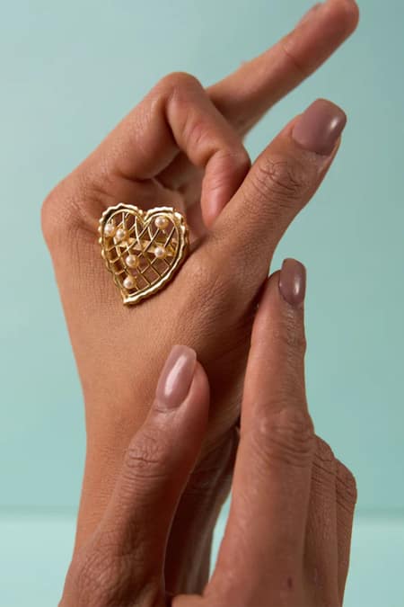 Esme by Aashna Dalmia Loves Vow Heart Shaped Cutwork Ring 