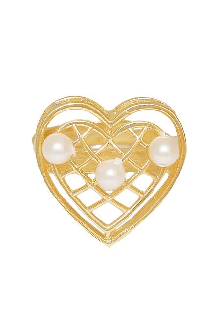 Buy_Esme By Aashna Dalmia_Gold Plated Pearls, Smocking Heartbeat Hue Embellished Ring _Online_at_Aza_Fashions