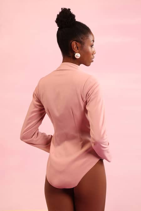 Shop_Orthodox_Pink Banana Crepe Embroidered Aari Queen Anne Bodysuit _at_Aza_Fashions