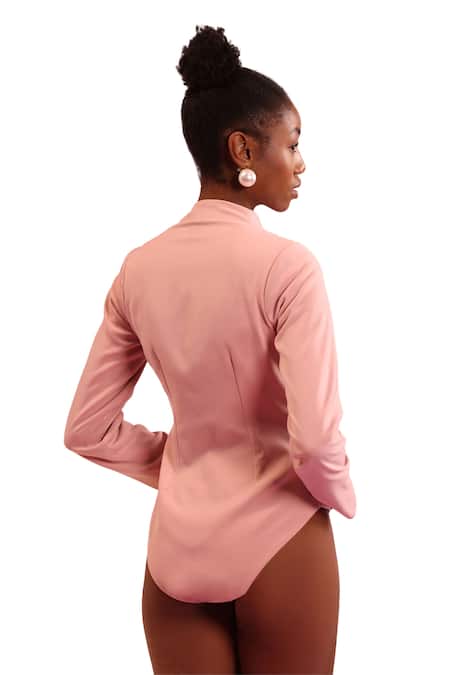 Shop_Orthodox_Pink Banana Crepe Embroidered Aari Queen Anne Bodysuit _Online_at_Aza_Fashions