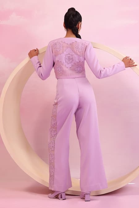 Shop Orthodox Purple Banana Crepe Embroidered Aari Round Grove Whisper Cropped Jacket at Aza Fashions Shop_Orthodox_Purple Banana Crepe Embroidered Aari Round Grove Whisper Cropped Jacket _at_Aza_Fashions