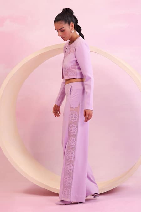 Buy Orthodox Purple Banana Crepe Embroidered Aari Round Grove Whisper Cropped Jacket Online at Aza Fashions Buy_Orthodox_Purple Banana Crepe Embroidered Aari Round Grove Whisper Cropped Jacket _Online_at_Aza_Fashions