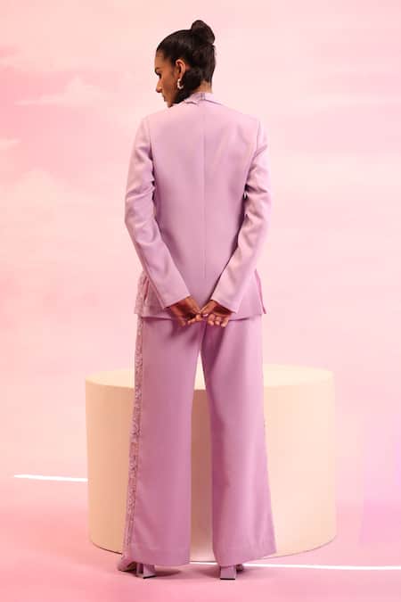 Shop Orthodox Purple Banana Crepe Embroidered Aari Lapel Collar Canopy Trace Neck Blazer at Aza Fashions Shop_Orthodox_Purple Banana Crepe Embroidered Aari Lapel Collar Canopy Trace Neck Blazer _at_Aza_Fashions