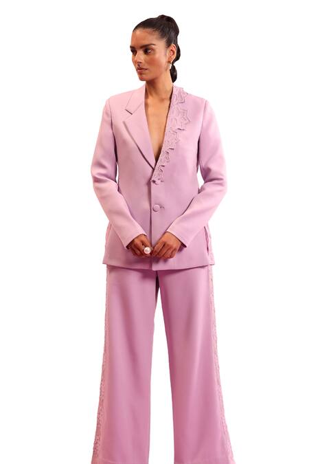 Orthodox Purple Banana Crepe Embroidered Aari Lapel Collar Canopy Trace Neck Blazer Online at Aza Fashions Orthodox_Purple Banana Crepe Embroidered Aari Lapel Collar Canopy Trace Neck Blazer _Online_at_Aza_Fashions