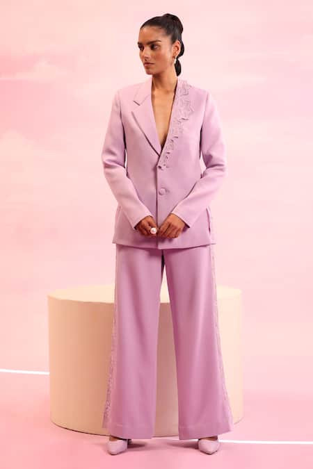 Buy Orthodox Purple Banana Crepe Embroidered Aari Lapel Collar Canopy Trace Neck Blazer Online at Aza Fashions Buy_Orthodox_Purple Banana Crepe Embroidered Aari Lapel Collar Canopy Trace Neck Blazer _Online_at_Aza_Fashions