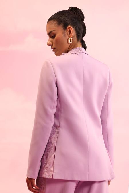 Buy Orthodox Purple Banana Crepe Embroidered Aari Lapel Collar Canopy Trace Neck Blazer Buy_Orthodox_Purple Banana Crepe Embroidered Aari Lapel Collar Canopy Trace Neck Blazer