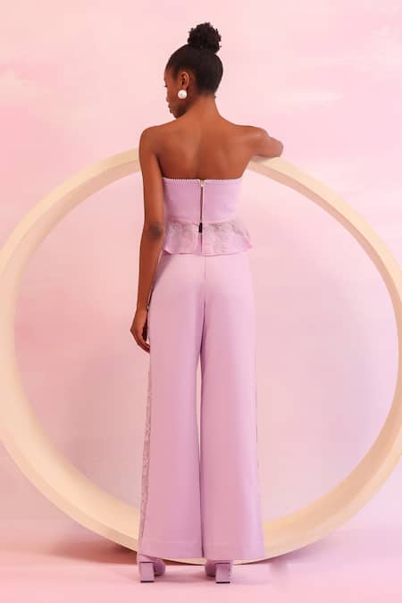 Shop Orthodox Purple Banana Crepe Embroidered Aari Lattice Bloom Side Panel Trouser at Aza Fashions Shop_Orthodox_Purple Banana Crepe Embroidered Aari Lattice Bloom Side Panel Trouser _at_Aza_Fashions