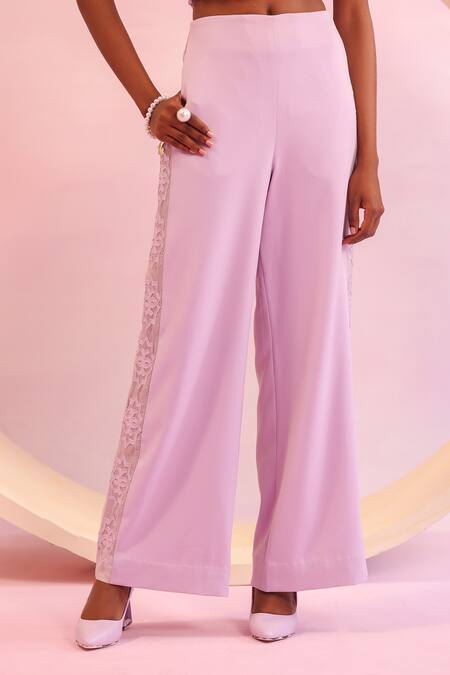 Shop Orthodox Purple Banana Crepe Embroidered Aari Lattice Bloom Side Panel Trouser Online at Aza Fashions Shop_Orthodox_Purple Banana Crepe Embroidered Aari Lattice Bloom Side Panel Trouser _Online_at_Aza_Fashions