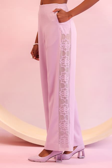 Orthodox Purple Banana Crepe Embroidered Aari Lattice Bloom Side Panel Trouser at Aza Fashions Orthodox_Purple Banana Crepe Embroidered Aari Lattice Bloom Side Panel Trouser _at_Aza_Fashions