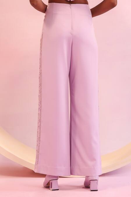 Buy Orthodox Purple Banana Crepe Embroidered Aari Lattice Bloom Side Panel Trouser Buy_Orthodox_Purple Banana Crepe Embroidered Aari Lattice Bloom Side Panel Trouser