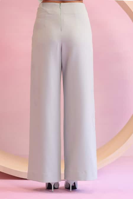 Shop Orthodox Green Banana Crepe Embroidered Aari Enchanted Groove Side Panel Trouser at Aza Fashions Shop_Orthodox_Green Banana Crepe Embroidered Aari Enchanted Groove Side Panel Trouser _at_Aza_Fashions