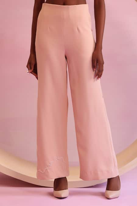 Orthodox Peach Banana Crepe Aari Mystic Groove Geometric Tree Work Trouser Online at Aza Fashions Orthodox_Peach Banana Crepe Aari Mystic Groove Geometric Tree Work Trouser _Online_at_Aza_Fashions