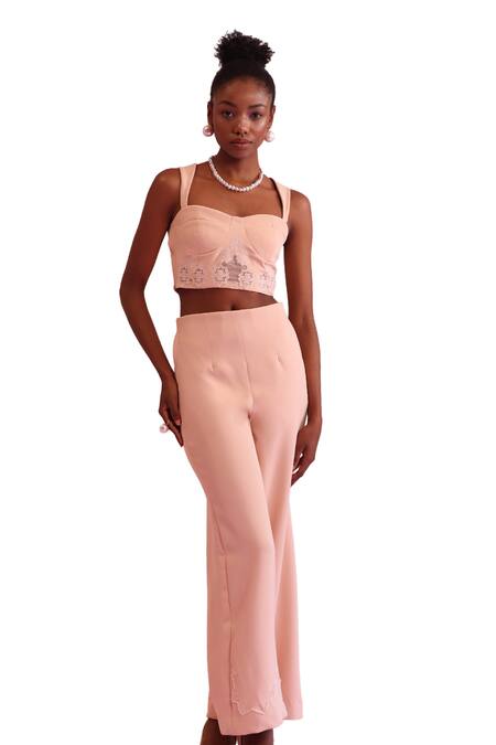 Shop Orthodox Peach Banana Crepe Aari Mystic Groove Geometric Tree Work Trouser Online at Aza Fashions Shop_Orthodox_Peach Banana Crepe Aari Mystic Groove Geometric Tree Work Trouser _Online_at_Aza_Fashions