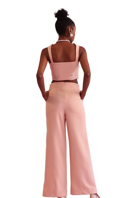 Buy Orthodox Peach Banana Crepe Aari Mystic Groove Geometric Tree Work Trouser Buy_Orthodox_Peach Banana Crepe Aari Mystic Groove Geometric Tree Work Trouser