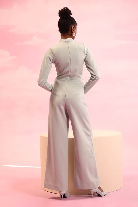 Buy Orthodox Green Banana Crepe Aari High Neck Bodysuit Online at Aza Fashions Buy_Orthodox_Green Banana Crepe Aari High Neck Bodysuit _Online_at_Aza_Fashions