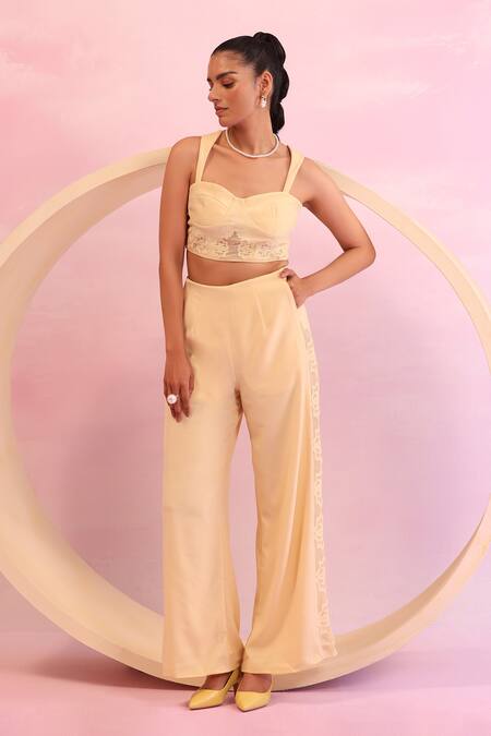 Orthodox Yellow Banana Crepe Aari Sweetheart Arboreal Whisper Tree Leaf Motif Bustier Online at Aza Fashions Orthodox_Yellow Banana Crepe Aari Sweetheart Arboreal Whisper Tree Leaf Motif Bustier _Online_at_Aza_Fashions