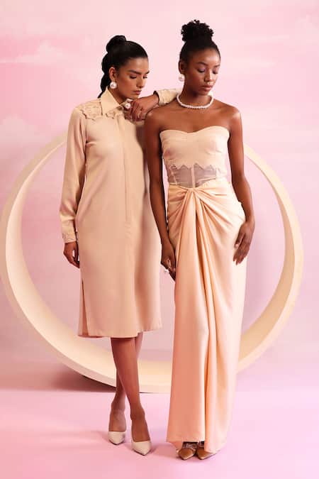 Shop Orthodox Yellow Satin Solid Petal Drift Draped Skirt Online at Aza Fashions Shop_Orthodox_Yellow Satin Solid Petal Drift Draped Skirt _Online_at_Aza_Fashions