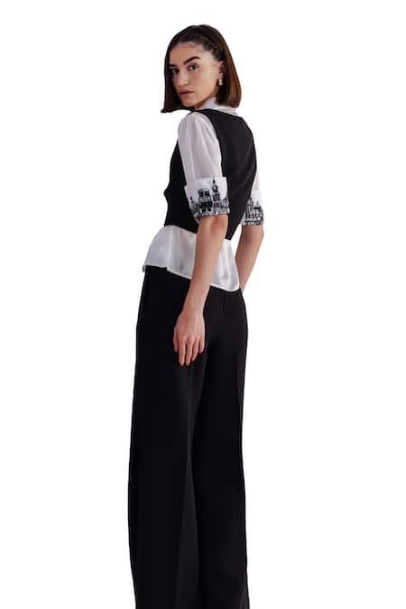 Buy_Orthodox_White Satin Embroidery Collared Aari Cuff Shirt _Online_at_Aza_Fashions