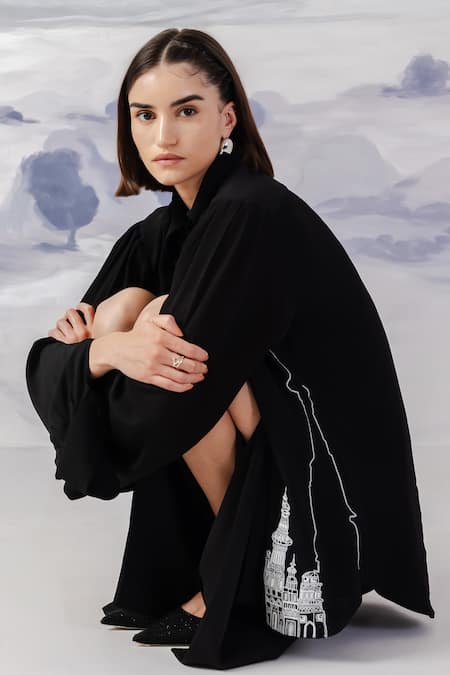 Shop Orthodox Black Crepe Narrow Slit Trouser at Aza Fashions Shop_Orthodox_Black Crepe Narrow Slit Trouser _at_Aza_Fashions