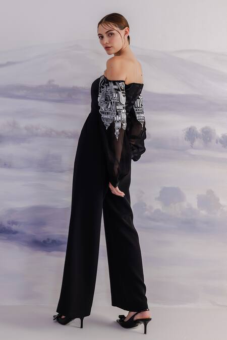 Orthodox Black Crepe Solid Flared Trouser Online at Aza Fashions Orthodox_Black Crepe Solid Flared Trouser _Online_at_Aza_Fashions