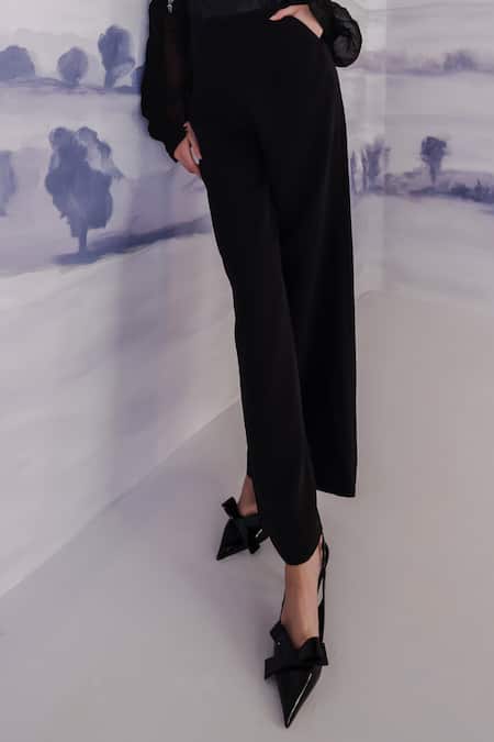 Buy Orthodox Black Crepe Solid Flared Trouser Online at Aza Fashions Buy_Orthodox_Black Crepe Solid Flared Trouser _Online_at_Aza_Fashions