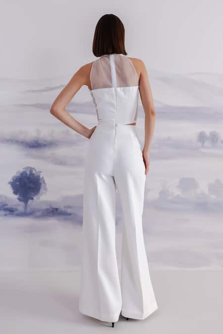 Shop Orthodox White Banana Crepe Embroidered Sequin Halter Neck Corset at Aza Fashions Shop_Orthodox_White Banana Crepe Embroidered Sequin Halter Neck Corset _at_Aza_Fashions