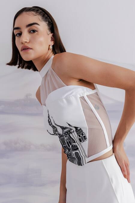 Buy Orthodox White Banana Crepe Embroidered Sequin Halter Neck Corset Online at Aza Fashions Buy_Orthodox_White Banana Crepe Embroidered Sequin Halter Neck Corset _Online_at_Aza_Fashions