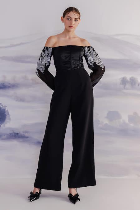 Shop_Orthodox_Black Embroidery Off-shoulder Sleeve Top _at_Aza_Fashions