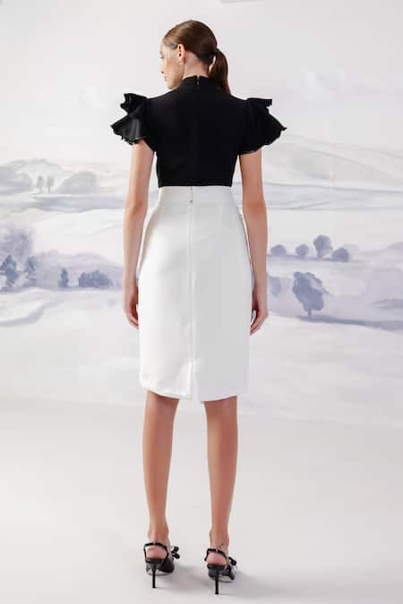 Shop Orthodox Black Crepe Beads High Neck Ruffled Sleeve Embellished Top at Aza Fashions Shop_Orthodox_Black Crepe Beads High Neck Ruffled Sleeve Embellished Top _at_Aza_Fashions