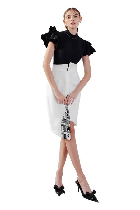 Orthodox Black Crepe Beads High Neck Ruffled Sleeve Embellished Top Online at Aza Fashions Orthodox_Black Crepe Beads High Neck Ruffled Sleeve Embellished Top _Online_at_Aza_Fashions