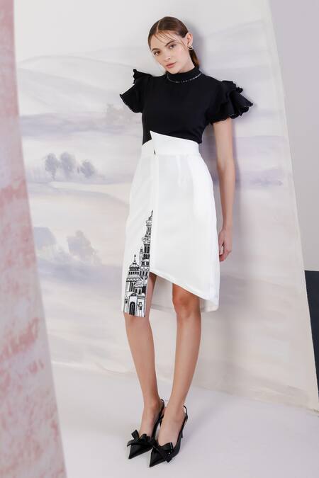 Shop Orthodox Black Crepe Beads High Neck Ruffled Sleeve Embellished Top Online at Aza Fashions Shop_Orthodox_Black Crepe Beads High Neck Ruffled Sleeve Embellished Top _Online_at_Aza_Fashions