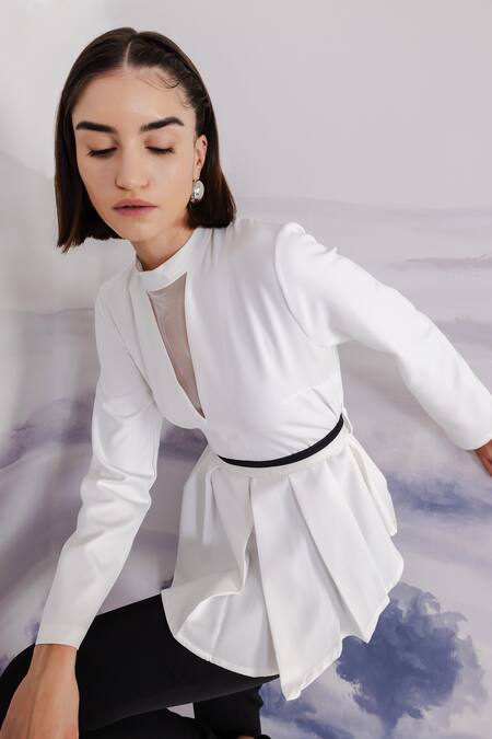 Shop_Orthodox_White Crepe High Neck Peplum Top _Online_at_Aza_Fashions