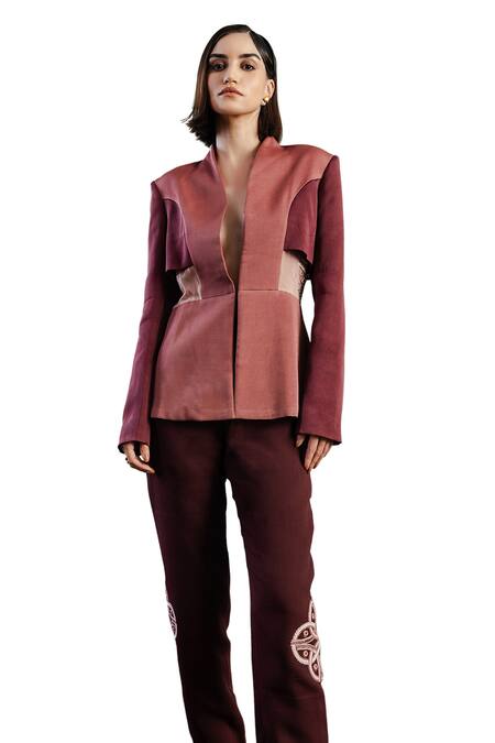 Buy Orthodox Pink Satin Embroidery Aari Open Neck Imperial Aura Over Blazer Online at Aza Fashions Buy_Orthodox_Pink Satin Embroidery Aari Open Neck Imperial Aura Over Blazer _Online_at_Aza_Fashions