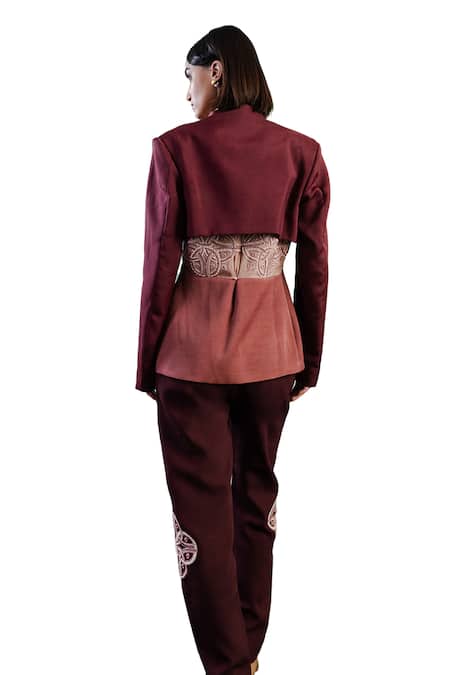 Shop Orthodox Pink Satin Embroidery Aari Open Neck Imperial Aura Over Blazer Online at Aza Fashions Shop_Orthodox_Pink Satin Embroidery Aari Open Neck Imperial Aura Over Blazer _Online_at_Aza_Fashions