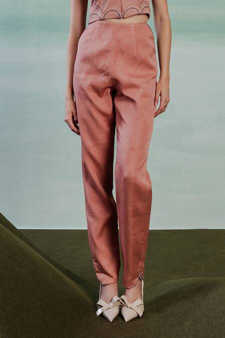 Buy_Orthodox_Pink Satin Embroidery Aari Romanesque Elegance Straight Fit Trouser _Online_at_Aza_Fashions