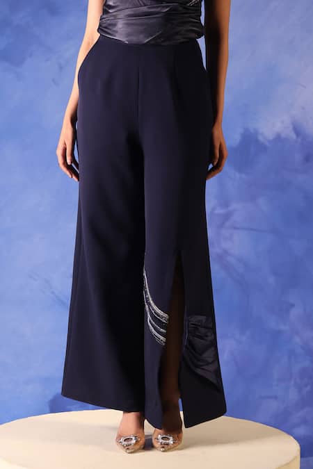 Orthodox Blue Banana Crepe Placement Embroidery Aari Isis Celestial Draped Trouser Online at Aza Fashions Orthodox_Blue Banana Crepe Placement Embroidery Aari Isis Celestial Draped Trouser _Online_at_Aza_Fashions