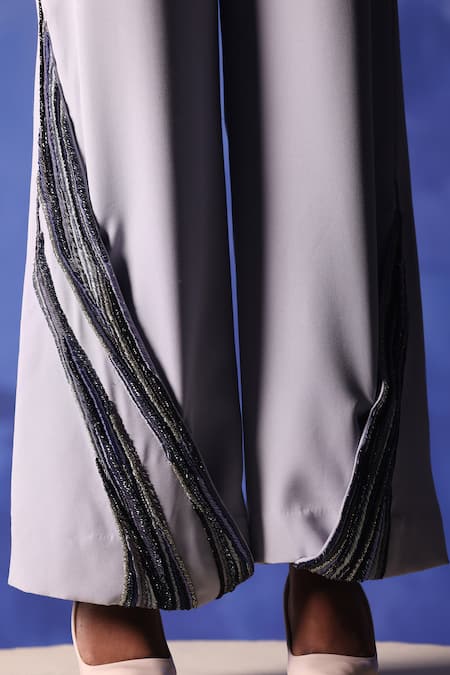 Buy Orthodox Grey Banana Crepe Placement Embroidery Aari Heba Overlap Slit Trouser Online at Aza Fashions Buy_Orthodox_Grey Banana Crepe Placement Embroidery Aari Heba Overlap Slit Trouser _Online_at_Aza_Fashions